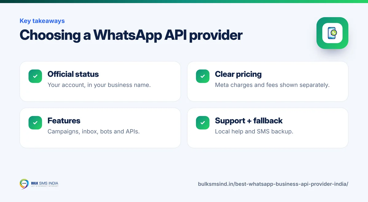 Infographic: Choosing a WhatsApp API provider – key takeaways from Bulk SMS India